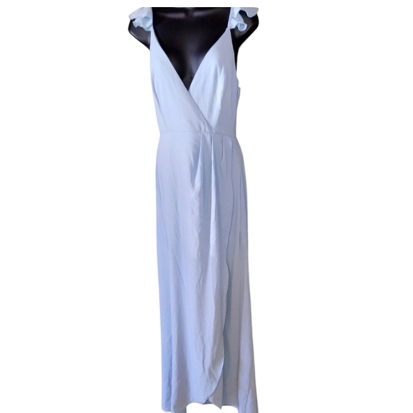 Showpo. Dresses & Skirts - Showpo Dress Floor length lined Powder blue V Neck, Criss Cross back Siz…